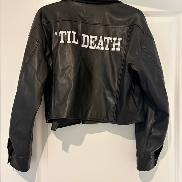 12th Tribe 'Til Death Black Faux Leather Cropped Jacket - Picture 3 of 4